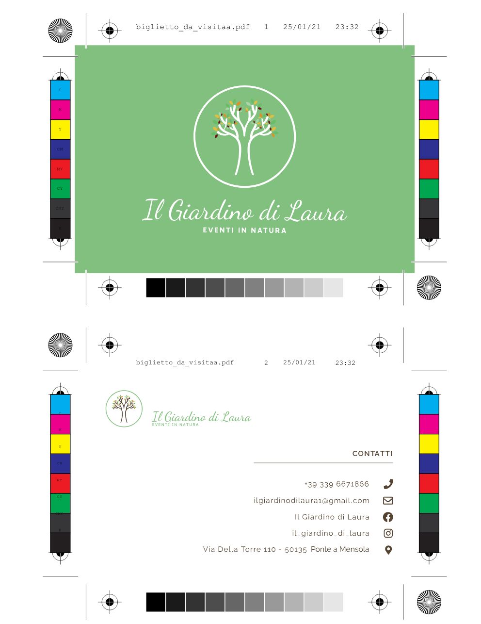 Mock-up fronte/retro biglietto da visita “Il Giardino di Laura – Eventi in Natura”, brand identity di Natalia Canaletti