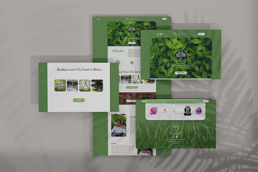 Mock-up desktop del sito “Il Giardino di Laura – eventi in natura”, web design green by Natalia Canaletti