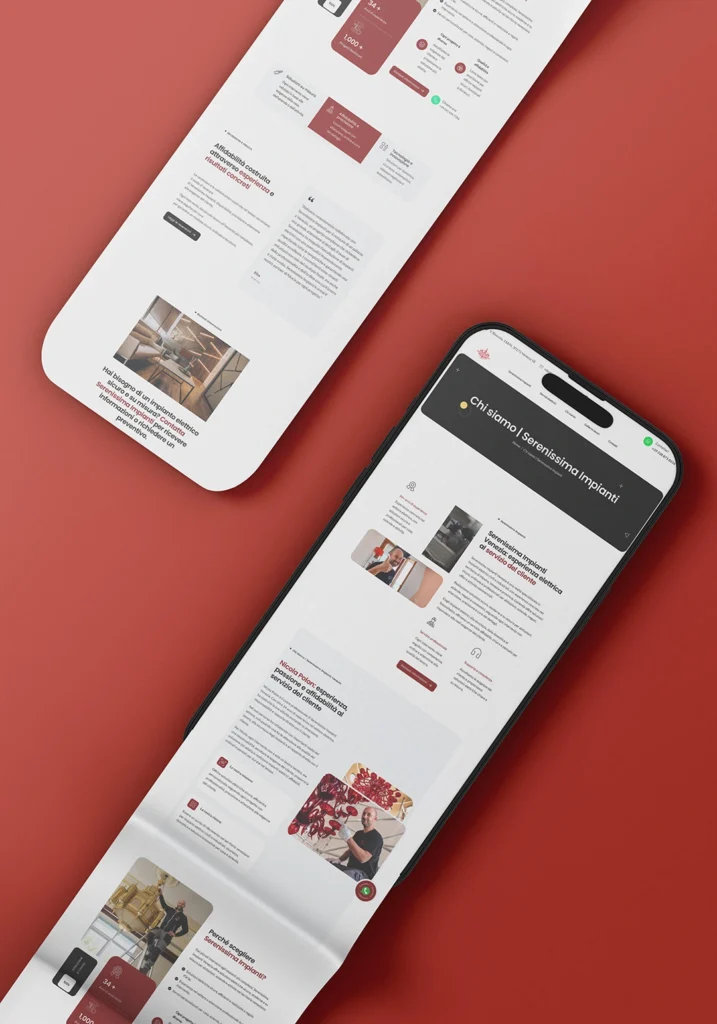 Mockup responsive del sito web Serenissima Impianti su smartphone, realizzato da Natalia Canaletti